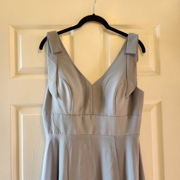 JJ's House A-Line V-neck Chiffon Bridesmaid Dress With Bows Size 8 Dusty Blue - Picture 6 of 8